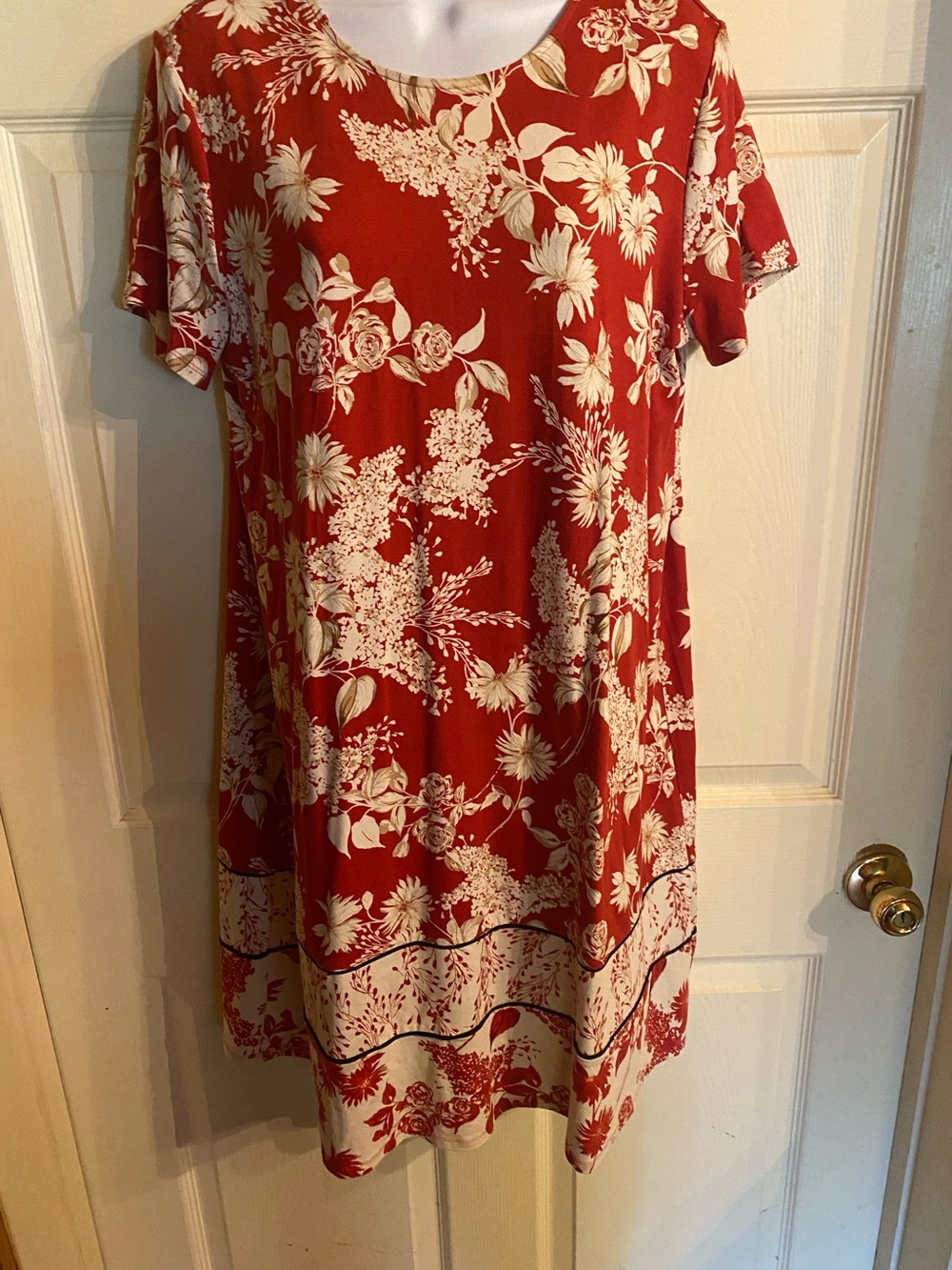 J Jill Floral Short-Sleeve Red & Cream Women's dress